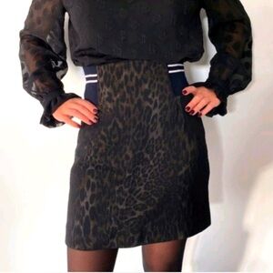 Sandro Paris Leopard Print Skirt Elastic Side Mini Skirt